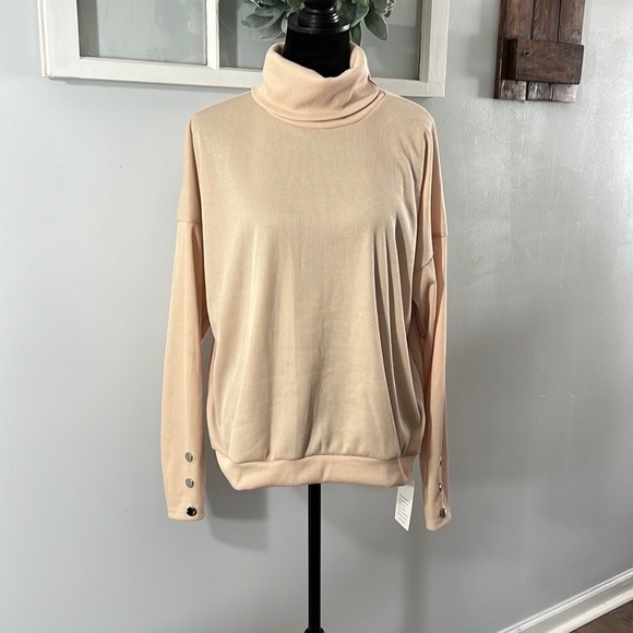 La Mode Cream Beige Lightweight Ribbed High Neck Turtle Neck Blouse size 2XL NWT - Picture 8 of 8